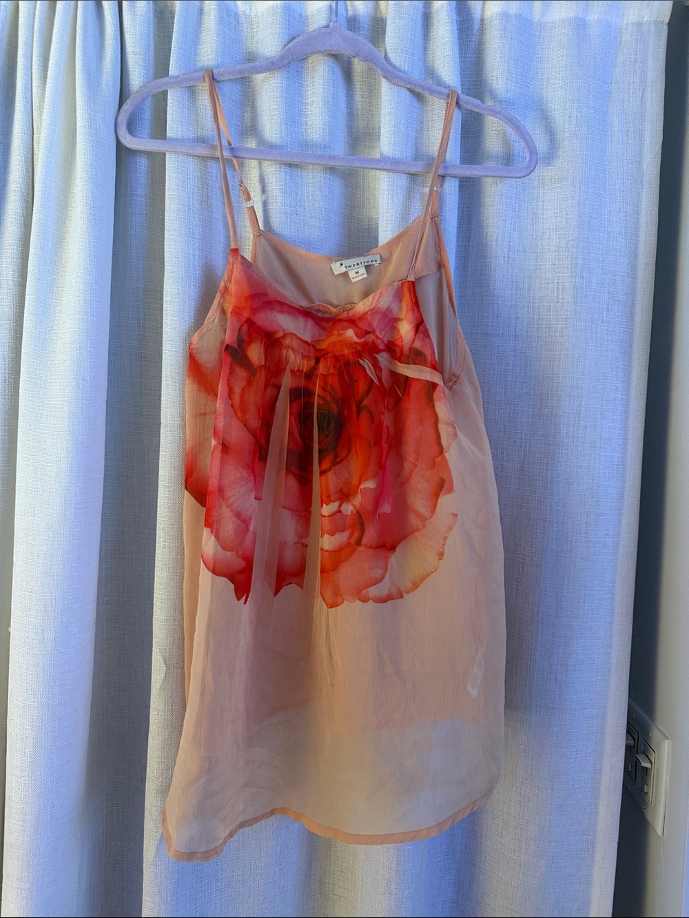 Forever 21 Peach Slip Camisole with Red Floral Print